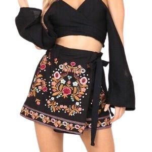 ZARA: black embroidered wrap skirt